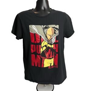 One Punch Man T-Shirt | Saitama Graphic Black Anime Tee | Fist Pose | Size Large